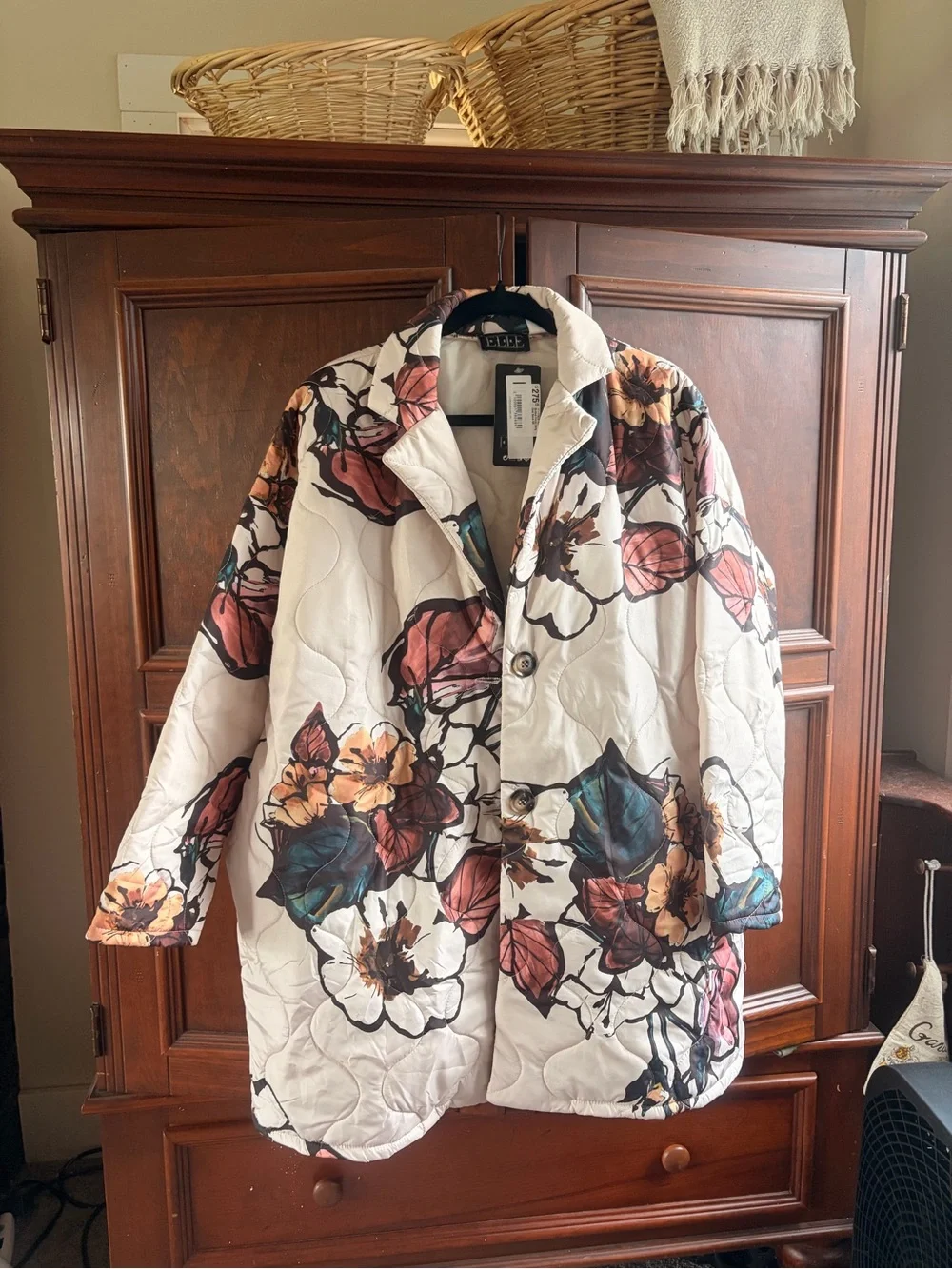 NWT Floral Quilted Jacket - White with Multicolor Floral Print